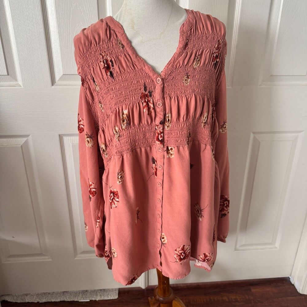 Torrid Womens Top Size 4/4X Cottagecore Floral Smocked Romantic Prairie